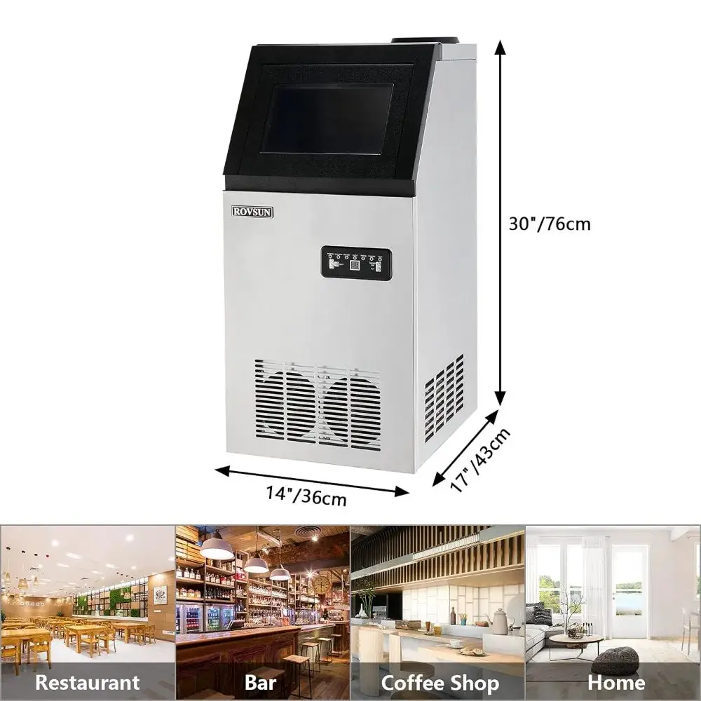 110LBS/24H Commercial Ice Maker Machine with 2 Water Inlets, Freestanding with 24lbs Storage Bin, Ice Scoop & Water Filter