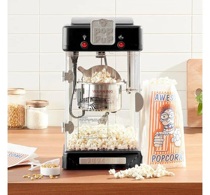 Countertop Popcorn Machine – 2.5oz Kettle with Measuring Spoon, Scoop, and 25 Serving Bags (Black)