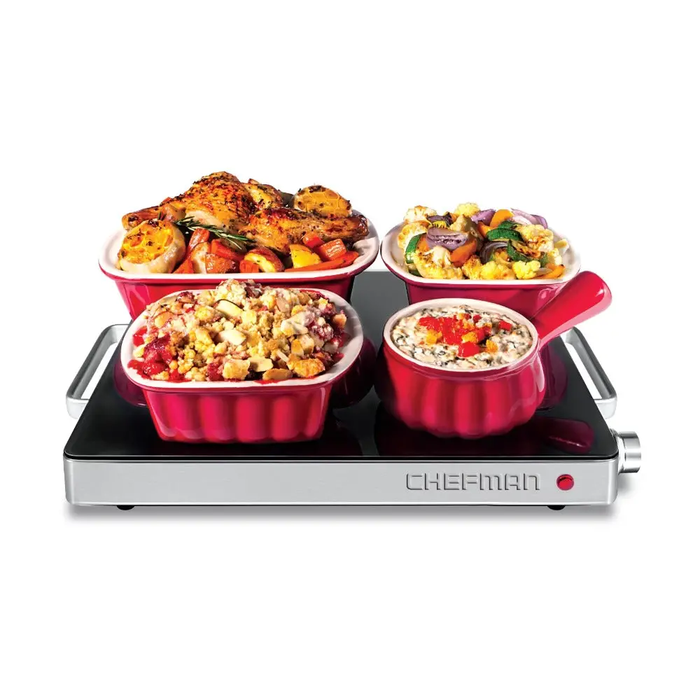 Compact Glass top Warming Tray with Adjustable Temperature Control, Mini 15x12 inch, Black, Hot Plate