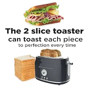 2 Slice Toaster, Wide Slot for Bread, English Muffins, and Bagels, 5 Adjustable Toast Settings, Cancel and Defrost, 900w, Black.