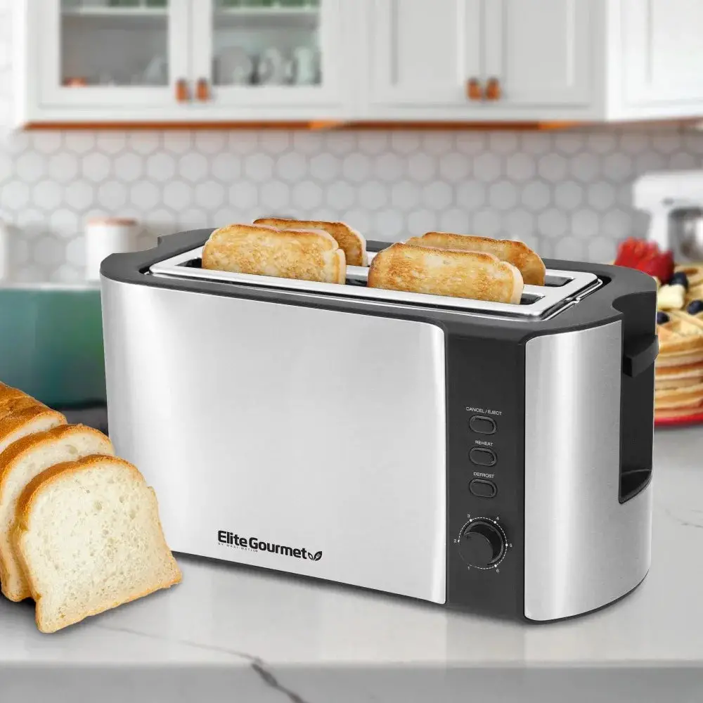 New Stainless Steel 4 Slice Long Slot Toaster, 6 Variable Toast Shade Settings as Well as Cancel, Defrost, and Reheat Functions