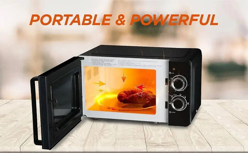 Black Microwave, with Rotary Switch Knob, 700W Countertop Small Microwave, with Microwave Turntable Plate, 6 Level Power