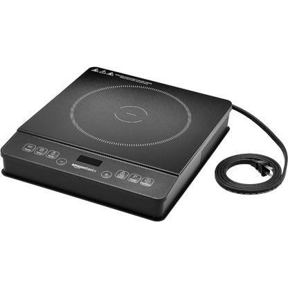 1800W Portable Induction Cooktop Burner, LED display with cooking function controls, Glass panel stovetop, medium, Black