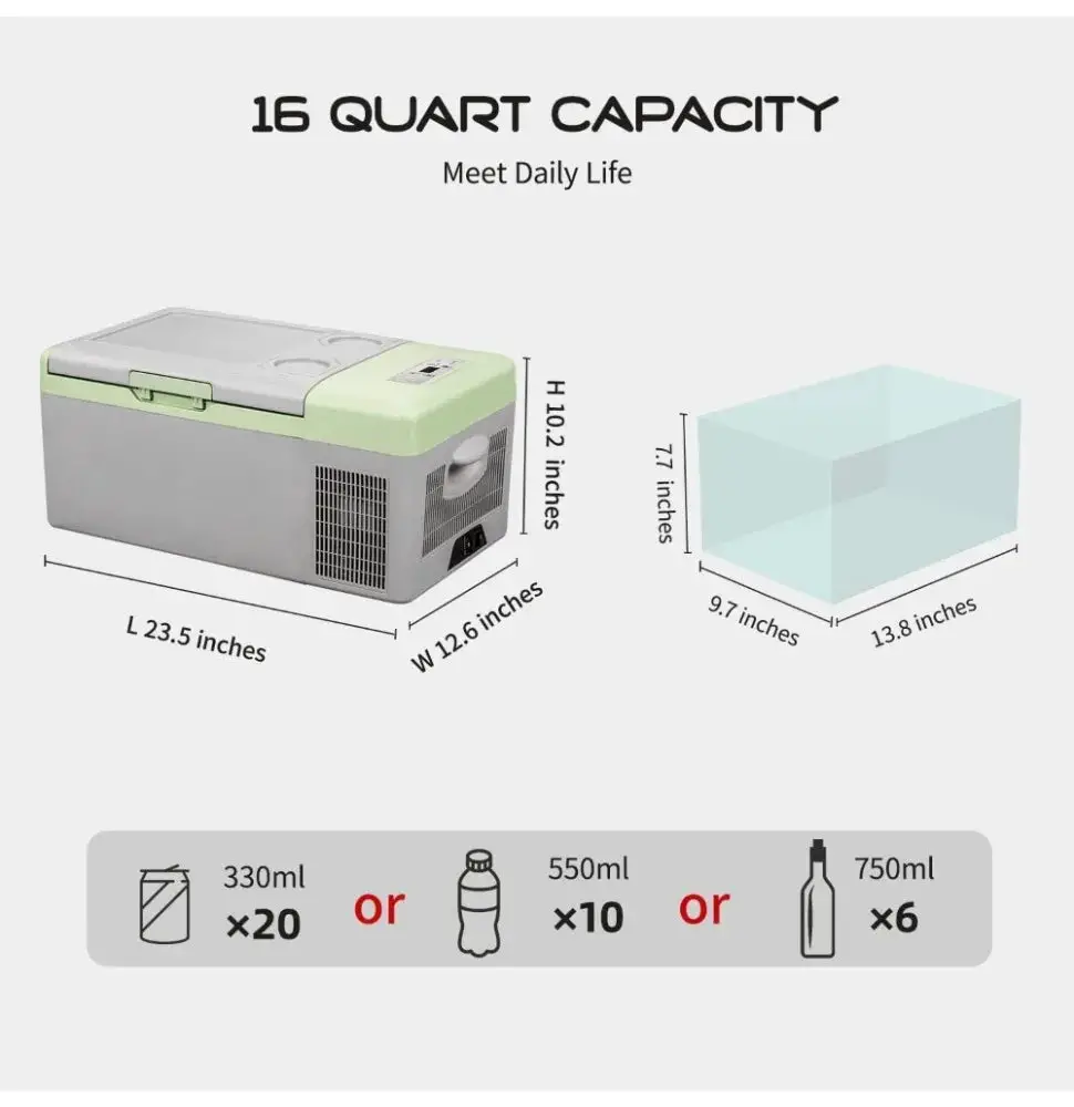 Mini Portable Freezer, 12 Volt Car Refrigerator, 10 Quart Fast Cooling, with 12/24V DC and 100-240V AC for Outdoor, Camping, RV