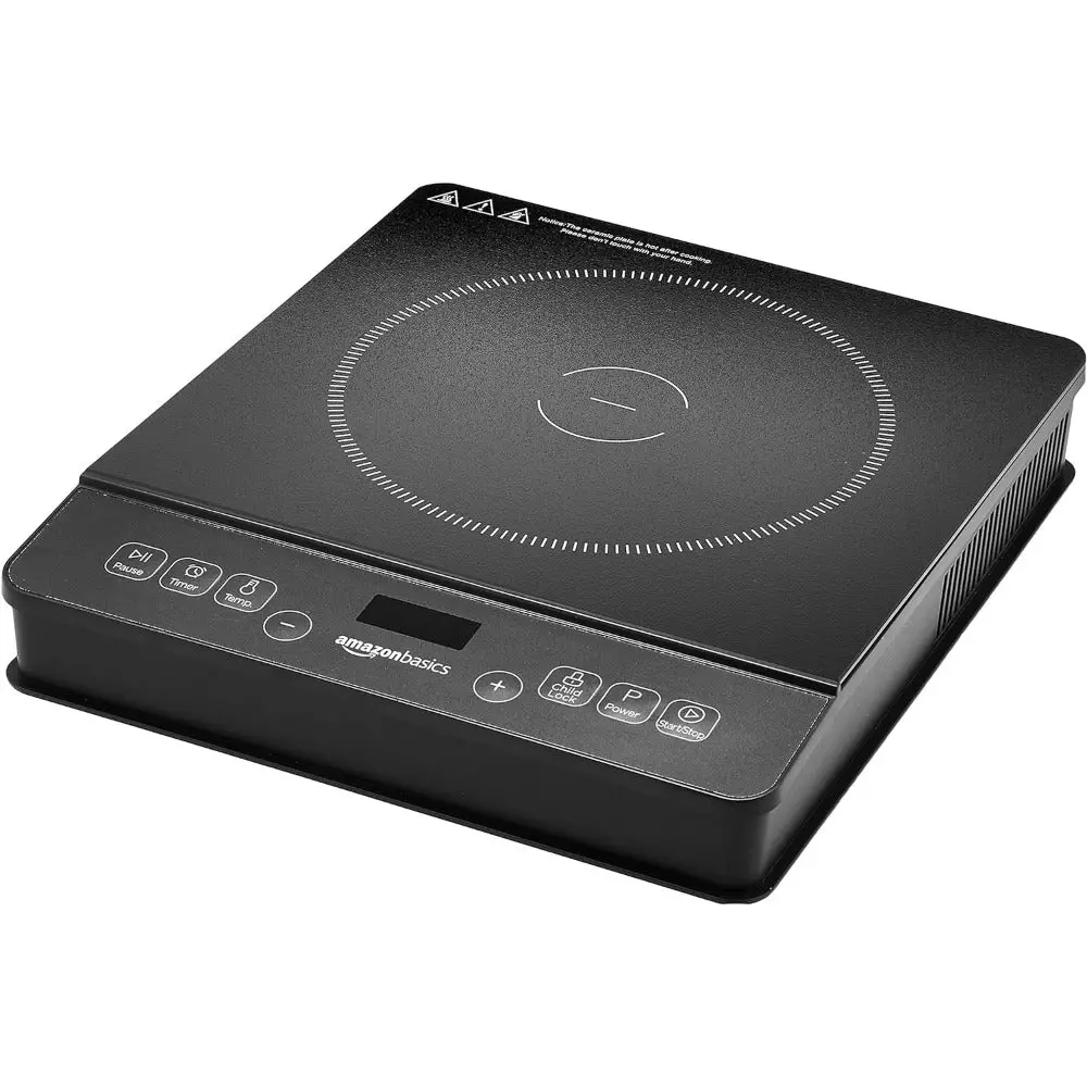 1800W Portable Induction Cooktop Burner, LED display with cooking function controls, Glass panel stovetop, medium, Black