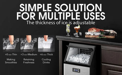 Commercial Ice Maker,100 lbs, 2-Way Add Water, Self-Cleaning, with 24 Hour Timer,33 lbs Basket, Stainless Steel Ice Makers