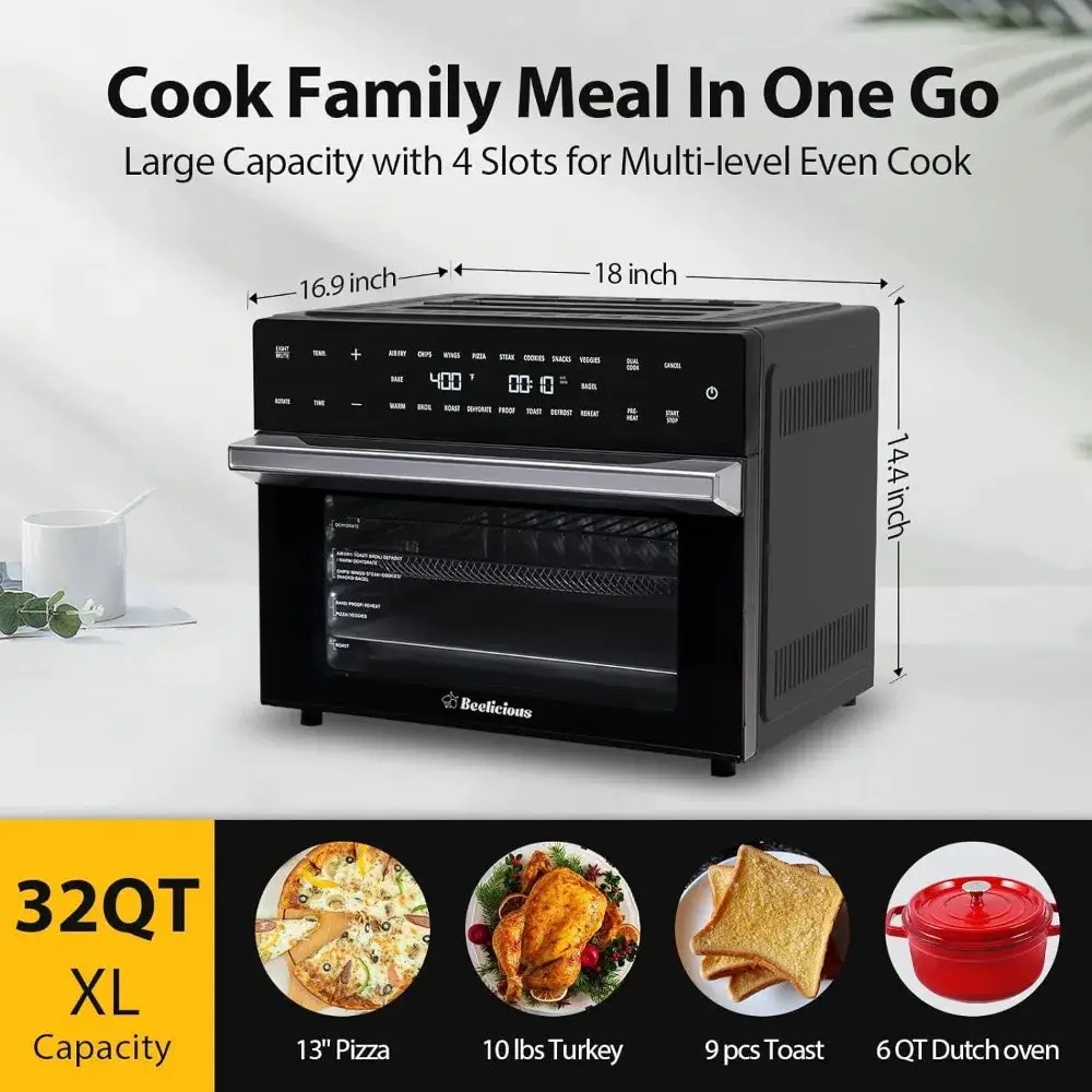 32QT Extra Large Air Fryer, 19-In-1 Air Fryer Toaster Oven Combo, 1800w, Digital Convection Oven Fit 13" Pizza, 6 Accessories