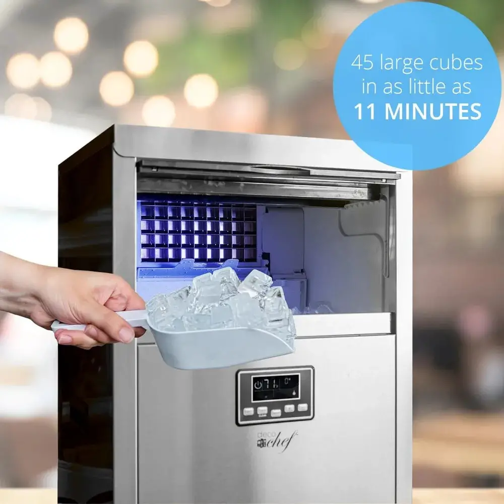 Commercial Ice Maker 99lb Every 24 Hours 33lb Storage Capacity, Stainless Steel, Includes Connection Hoses and Ice Scoop