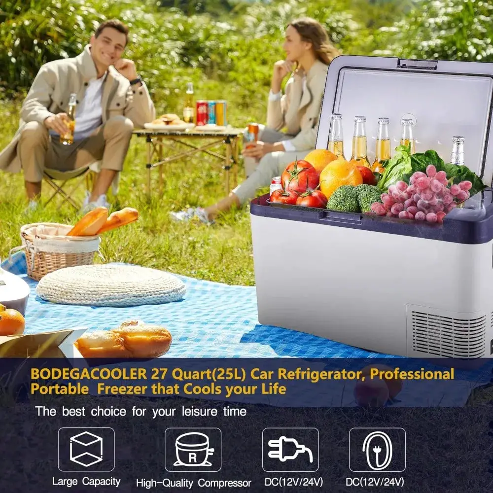 12 Volt Car Refrigerator, 27 Quart (25L) Car Fridge Portable Freezer (-4℉-68℉), 12/24V DC & 100V-240V AC, WIFI APP Control