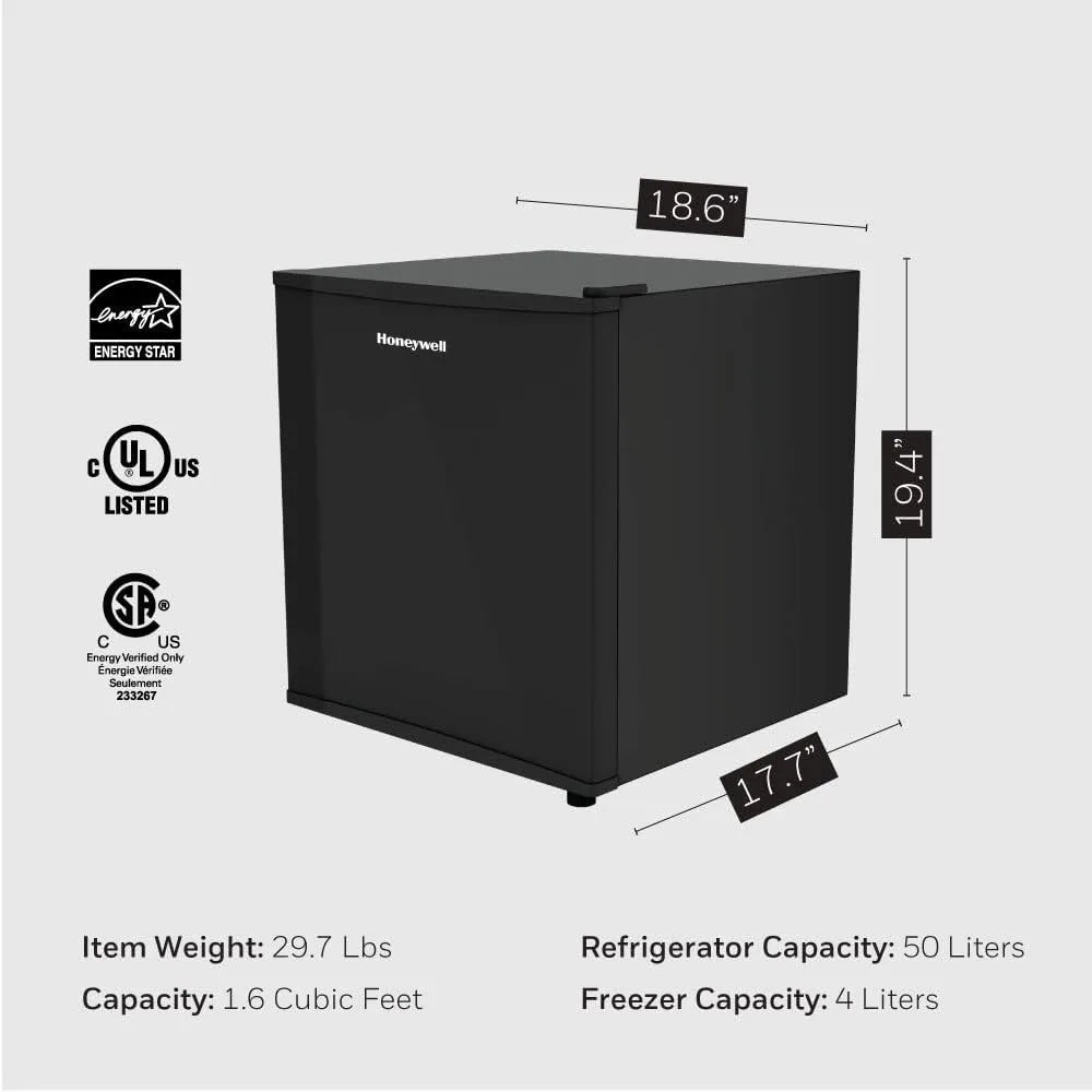 Kompaktowa lodówka 1,6 Cu Ft Mini lodówka z zamrażarką, pojedyncze drzwi, niski poziom hałasu, z regulowanymi ustawieniami temperatury, czarna