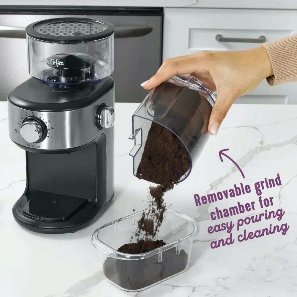 Cafe Grind 18 Cup Automatic Burr Grinder, Stainless Steel, Coffee Grinder, Small and Easy to Carry Electric Grinder