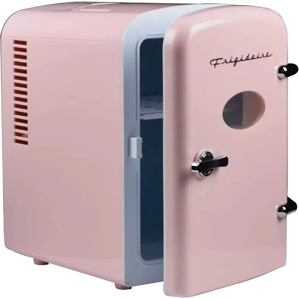 Pink Mini Portable Fridge, 4 litres Capacity Chills Six 12oz Cans, 100% Freon-Free & Eco Friendly, Beverage Cooler