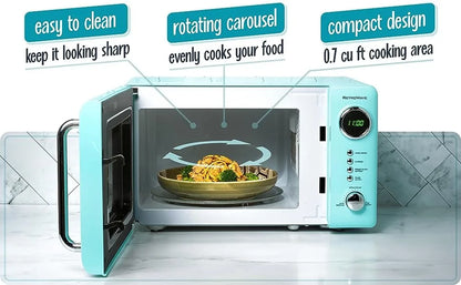 Retro Compact Countertop Microwave Oven - 0.7 Cu. Ft. - 700-Watts with LED Digital Display - Child Lock - Easy Clean Interior