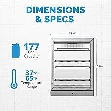 24" Beverage Refrigerator Cooler - 177 Can Capacity - Built Fridge and Glass Door | Cool your Soda, Beer, and Beverages to 37F