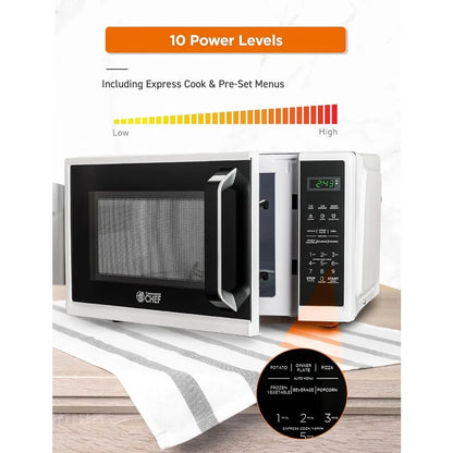 0.9 Cubic Foot Microwave, Small Microwave with Grip Handle, 900W with Digital Display, Door Lock and Kitchen Timer, White