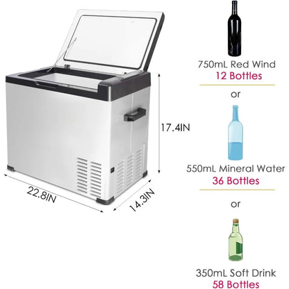 12-volt Refrigerator 54qt Portable Freezer Electric Cooler Compressor Car Fridge for Car 12/24V DC and 90-250 AC, Cooling to -4F