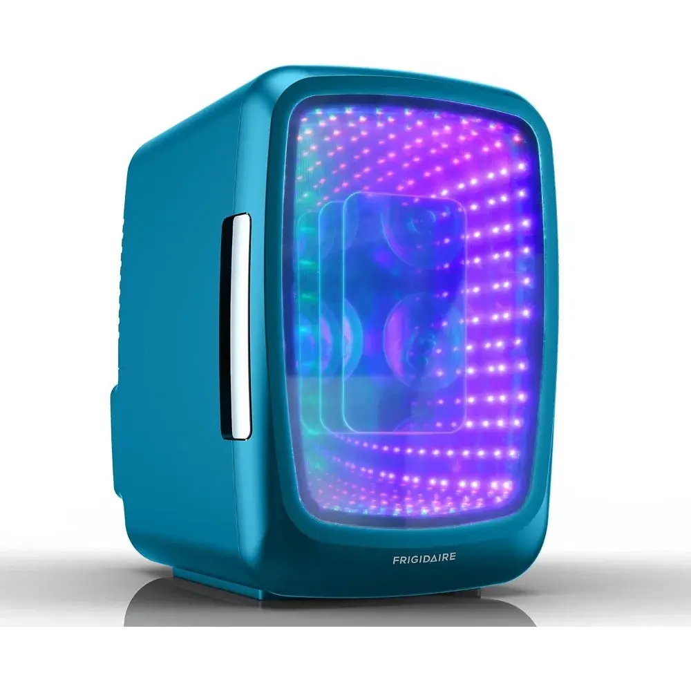 Mini Fridge, 4 Liter/6 Cans Small Refrigerator with LED Light, Gaming Light Up Mini Beverage Refrigerator, Stealth