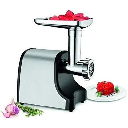 Electric Meat Grinder, 300-Watt, grinds 3 lbs/Minute, features two metal cutting plates, Stainless Steel