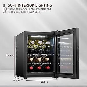 12 Bottle Red and White Wine Thermoelectric Wine Cooler/Chiller, Countertop Wine Cellar with Digital Temperature Display, Black