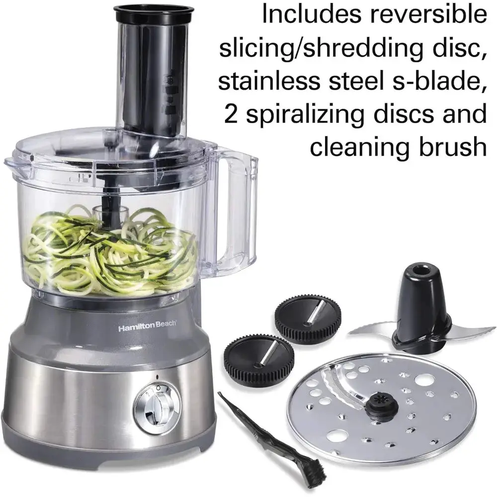 Food Processor & Vegetable Chopper for Slicing, Shredding, Mincing, and Puree, 10 Cups + Veggie Spiralizer, Grey and Stainless