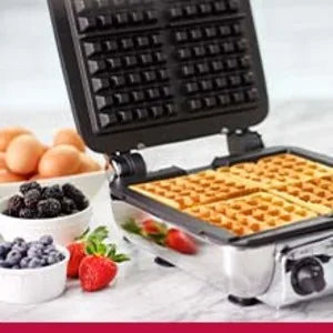 Gourmet Digital Waffle Maker with Removable, Dishwasher-safe Plates. 4 slices, coated with a PFOA-free nonstick, Silver