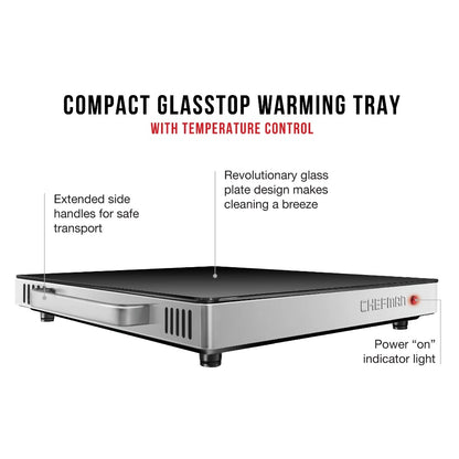 Compact Glass top Warming Tray with Adjustable Temperature Control, Mini 15x12 inch, Black, Hot Plate