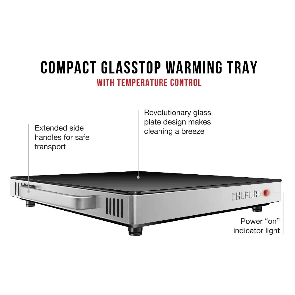 Compact Glass top Warming Tray with Adjustable Temperature Control, Mini 15x12 inch, Black, Hot Plate