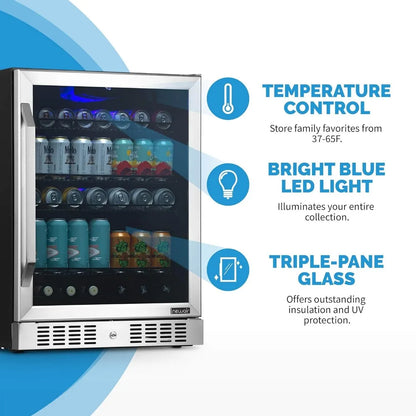 24" Beverage Refrigerator Cooler - 177 Can Capacity - Built Fridge and Glass Door | Cool your Soda, Beer, and Beverages to 37F