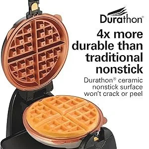 Belgian Waffle Maker with Removable Nonstick Plates, Single Flip, Ceramic Grids, 800-watts, Adjustable Browning Control, Black