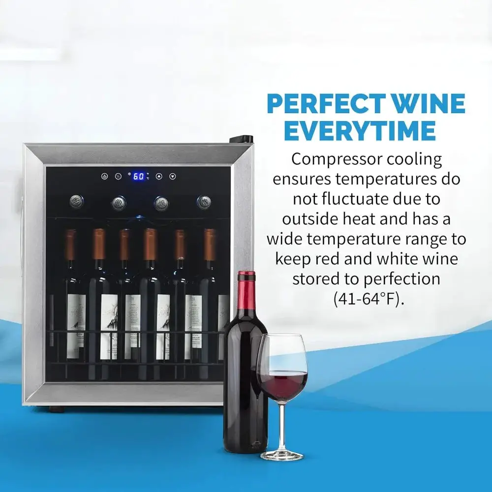 Compact Wine Cooler Refrigerator, 16 Bottle Capacity, Freestanding Countertop Wine Cellar in with UV Protected Glass Door