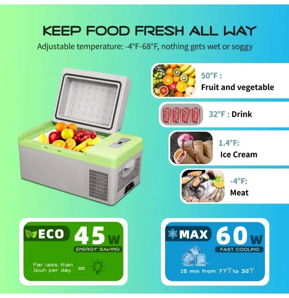 Mini Portable Freezer, 12 Volt Car Refrigerator, 10 Quart Fast Cooling, with 12/24V DC and 100-240V AC for Outdoor, Camping, RV