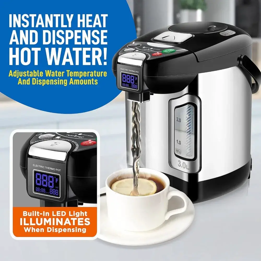 Digital Water Boiler and Warmer, 3L Electric Hot Water Dispenser w/ LCD Display, Rotating Base, Auto Shut Off, Safety Lock