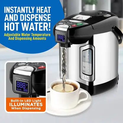 Digital Water Boiler and Warmer, 3L Electric Hot Water Dispenser w/ LCD Display, Rotating Base, Auto Shut Off, Safety Lock