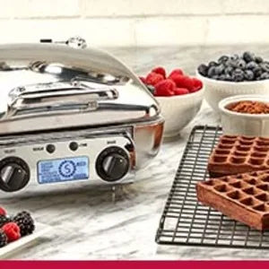 Gourmet Digital Waffle Maker with Removable, Dishwasher-safe Plates. 4 slices, coated with a PFOA-free nonstick, Silver