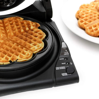 Taste / Texture Select Waffle Maker Traditional Five of Hearts Easy to Clean Nonstick Plates, 5-Slice, 1100W, Black