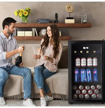 Beverage Refrigerators 120-Can Small Mini Fridge for Home or Bar with Glass Door and Adjustable Removable Shelves, 3.5 Cu.Ft.