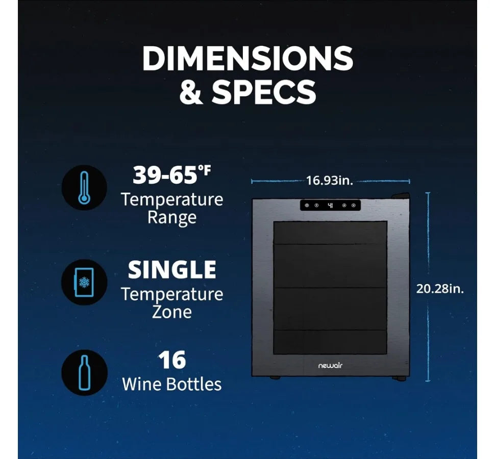 Compact Wine Cooler Refrigerator, 16 Bottle Capacity, Freestanding Countertop Wine Cellar in with UV Protected Glass Door