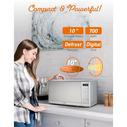 Microwave with 10 Power Levels, 700W with Digital Display, Countertop Microwave with Child Safety Door Lock, Programmable