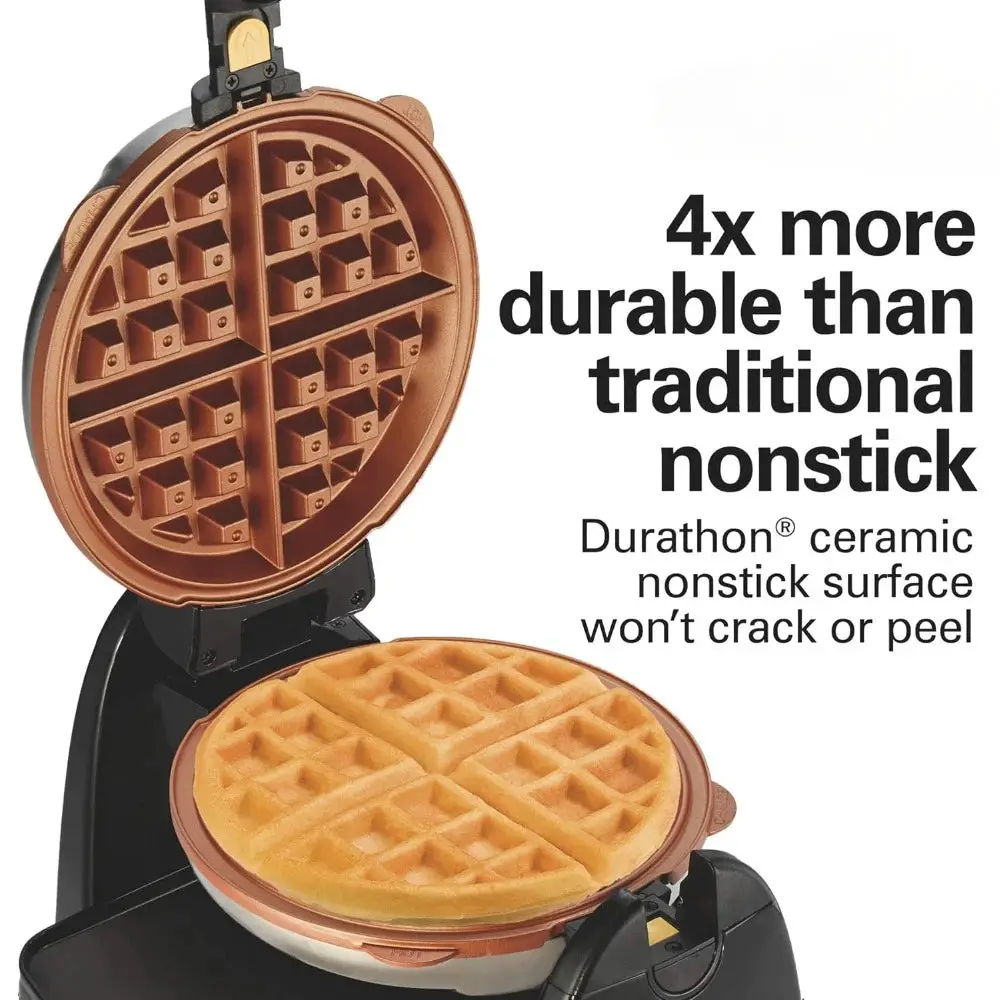 Belgian Waffle Maker with Removable Nonstick Plates, Single Flip, Ceramic Grids, 800-watts, Adjustable Browning Control, Black