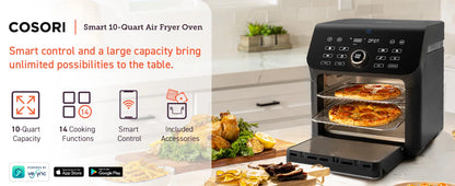 Air Fryer Toaster Oven Combo, 10 Qt Family Size, 14-in-1 Functions with Dehydrate, Roast, Smart Control Through Phone & Voice