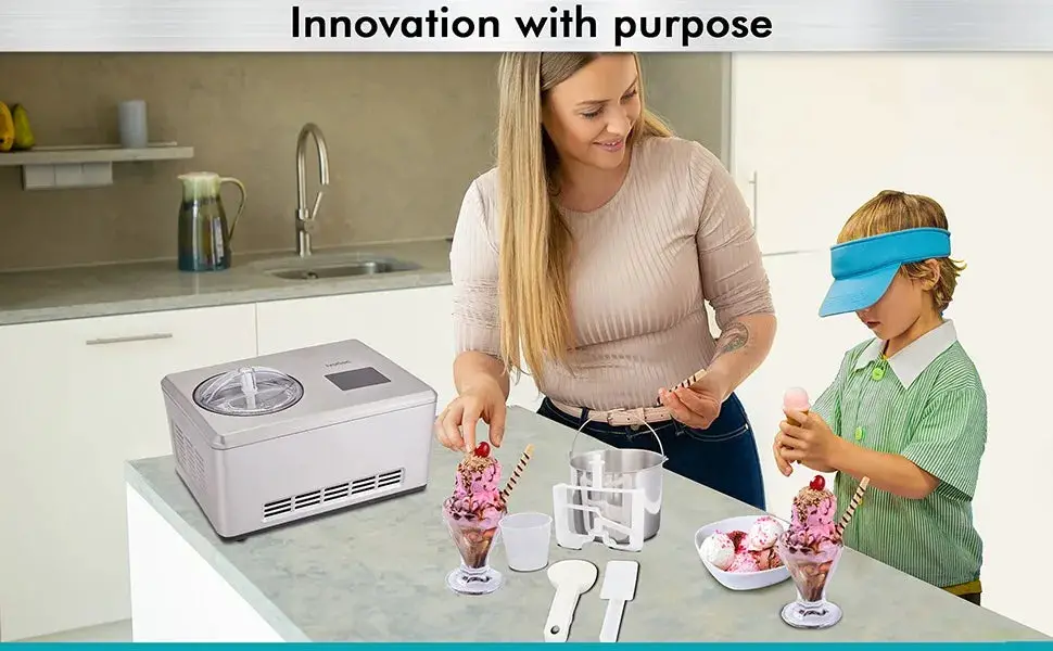 2 Qt Automatic Ice Cream Maker Machine, No Pre-freezing Necessary with Built-in Compressor, Stainless Gelato & Yogurt Machine