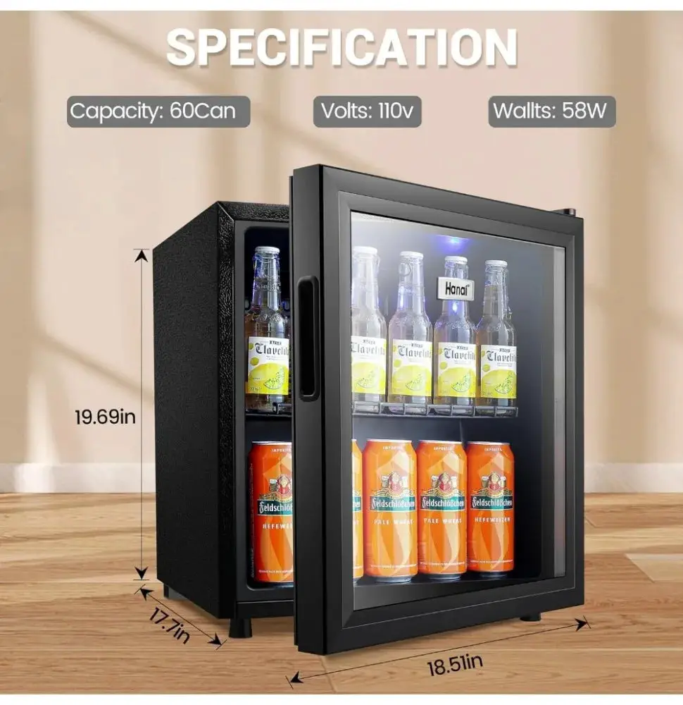 Beverage Refrigerators 120-Can Small Mini Fridge for Home or Bar with Glass Door and Adjustable Removable Shelves, 3.5 Cu.Ft.