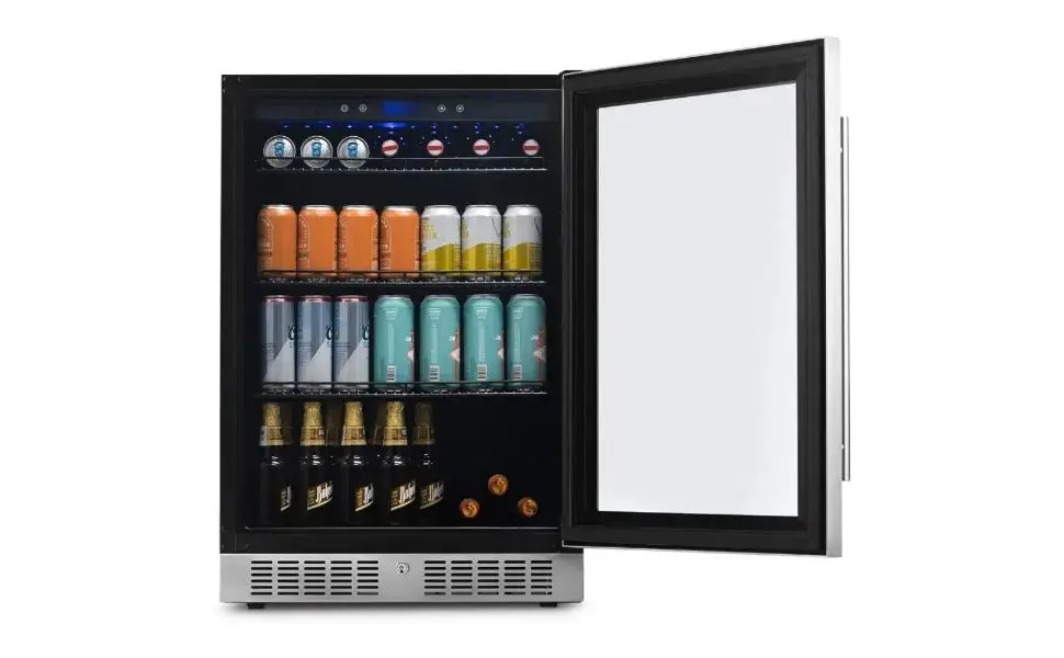 Beverage Refrigerator Cooler with 224 Can Capacity - Fridge with LED Lights - Adjustable/Removable Shelves And Bottom Key Lock