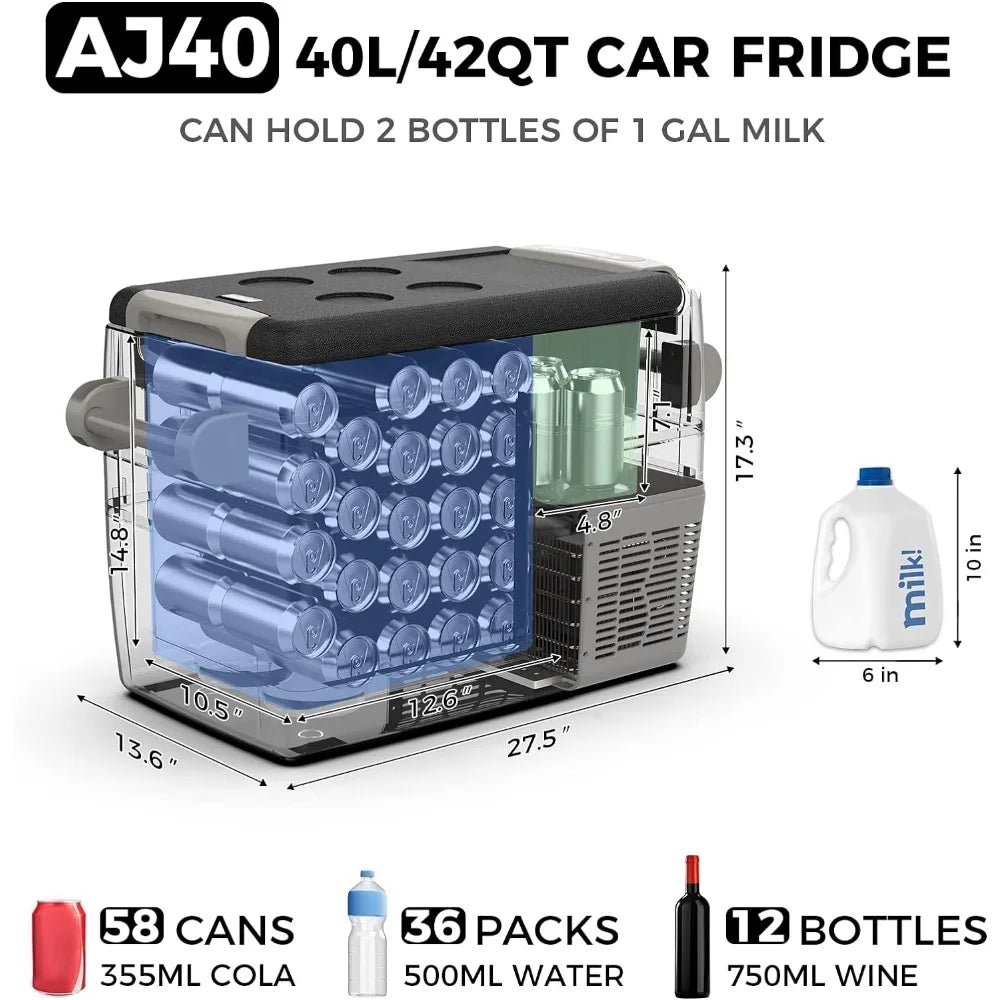 Przenośna lodówka, przenośna zamrażarka, 42 kwarty (40 l) elektryczna chłodziarka, lodówka samochodowa, kabel 12/24 V DC i 110/240 V AC, lodówka samochodowa