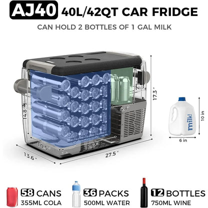 Portable Refrigerator, Portable Freezer,42 Quart(40L) Electric Cooler, Car Refrigerator,12/24V DC Cable & 110/240V AC,Car Fridge