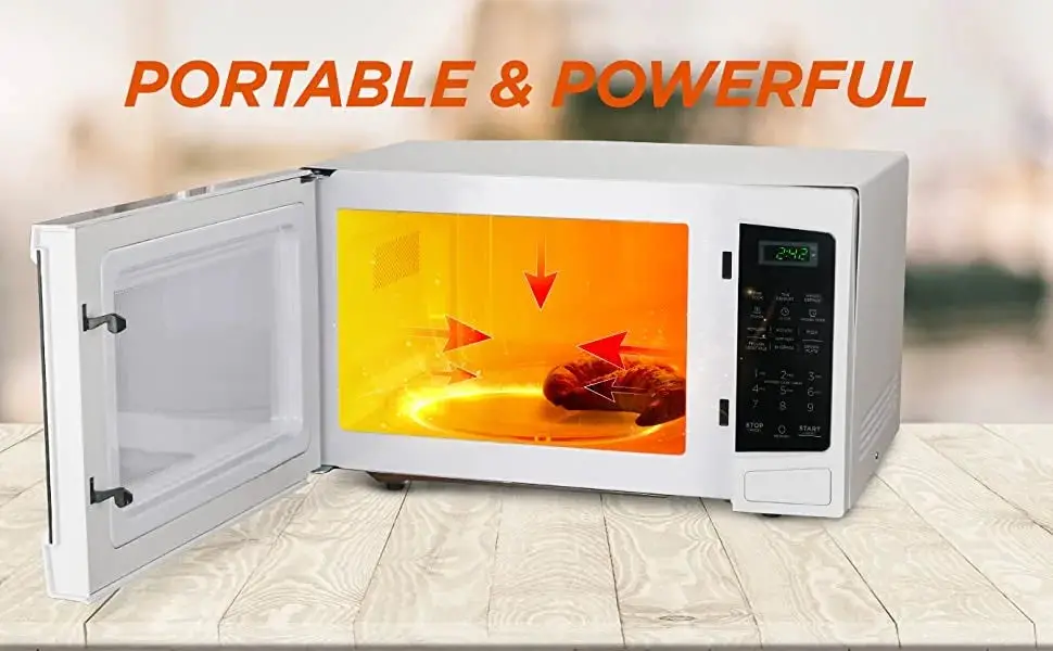 Microwave with 10 Power Levels, 1000W with Push Button Door Lock, Microwave with Microwave Turntable and Digital Controls