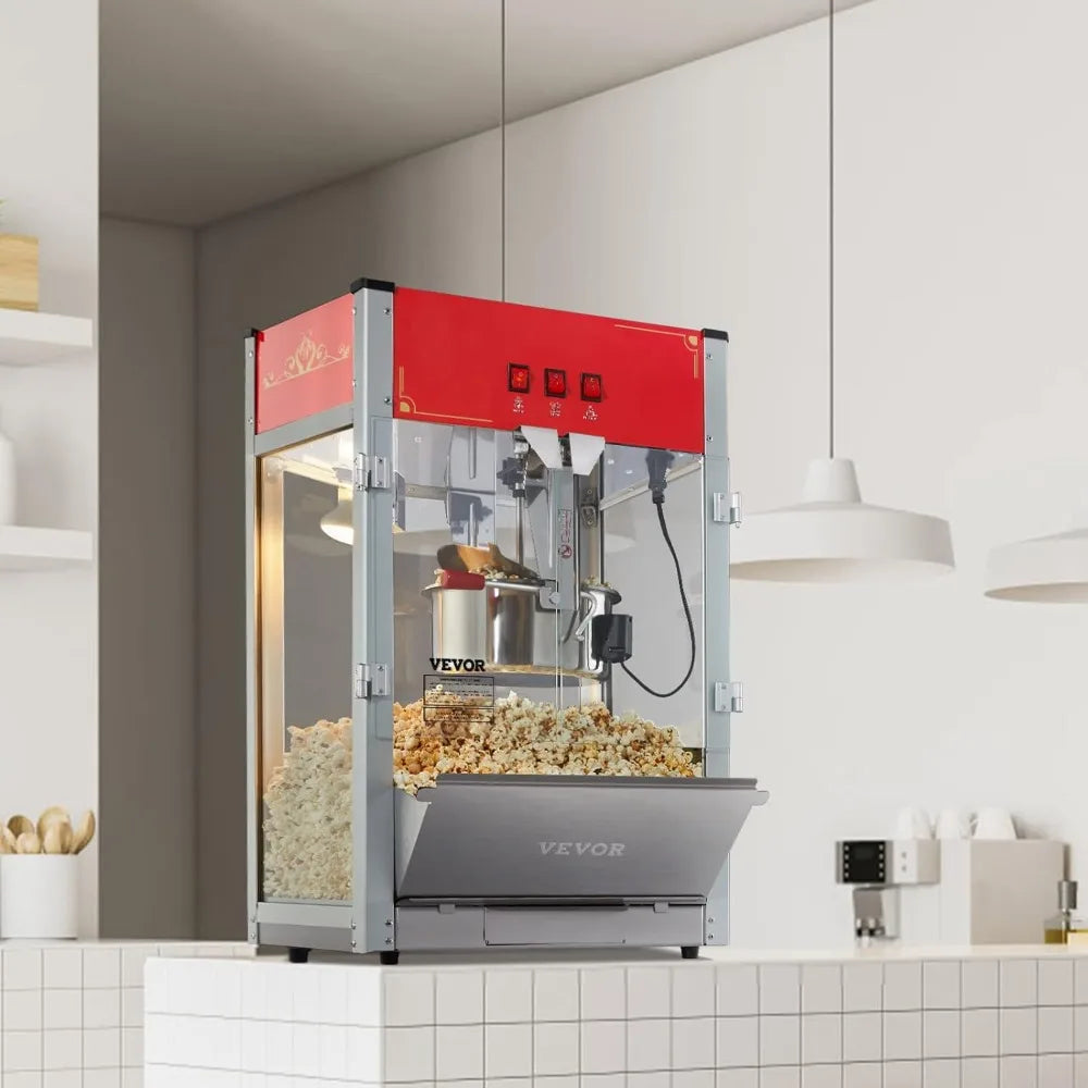 Komercyjna maszyna do popcornu, czajnik 12 oz, 1440 W, maszyna do popcornu na blacie, do 80 filiżanek na partię, z 3-przełącznikowym sterowaniem, czerwona
