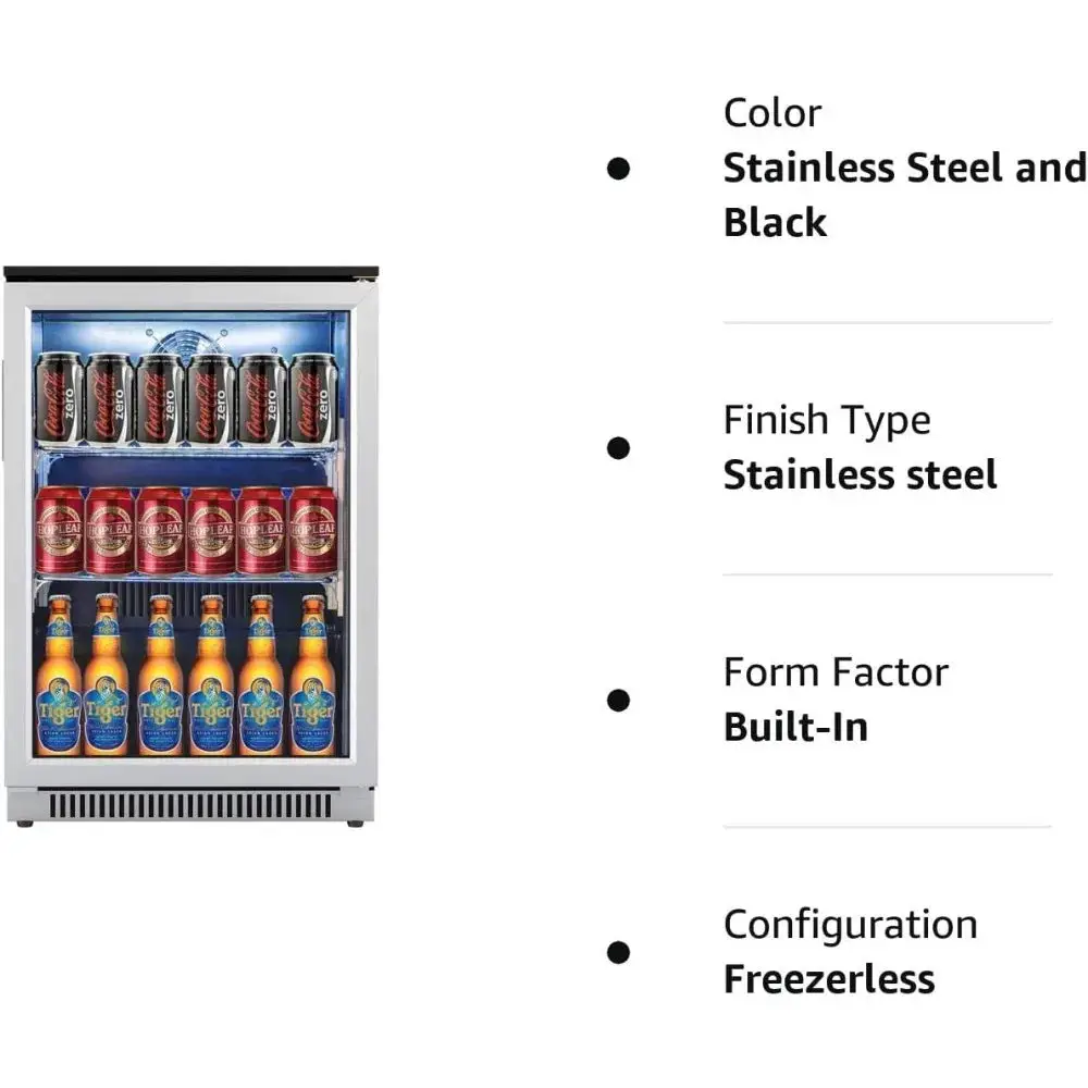 20 Inch Wide Built in Beverage Refrigerator with Clear Glass Front Door, 120 Can Under Counter Cabinet Soda Beer Drink Cooler