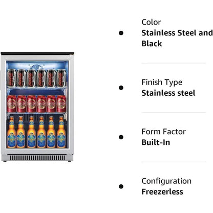 20 Inch Wide Built in Beverage Refrigerator with Clear Glass Front Door, 120 Can Under Counter Cabinet Soda Beer Drink Cooler