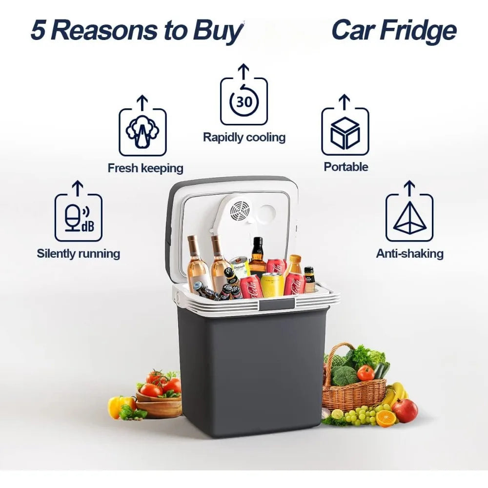Lodówka i podgrzewacz elektryczny 28 litrów/26 litrów, 12 V, chłodziarki samochodowe do podróży, podłączane, chłodziarki elektryczne do pojazdów i ciężarówek z prądem zmiennym/stałym